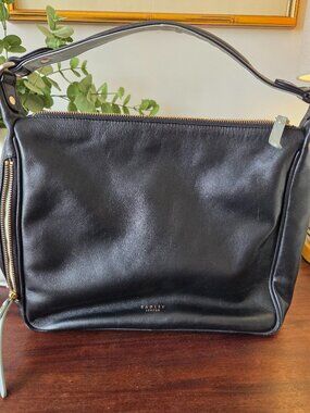 Radley London black leather shoulder purse gold trim